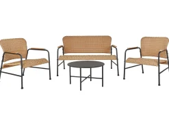 Beliani Set da giardino con tavolo 4 posti OFANTO Rattan sintetico (PE) Naturale Naturale Nero