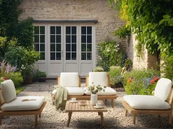 Discount Beliani Set da giardino con tavolo 4 posti ACCADIA Legno di acacia certificato Beige chiaro Beige Marrone