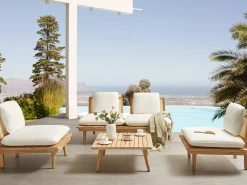 Discount Beliani Set da giardino con tavolo 4 posti ACCADIA Legno di acacia certificato Beige chiaro Beige Marrone