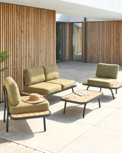 Online Beliani Set da giardino con tavolo 4 posti MINOZZO Legno di acacia certificato Verde oliva Marrone Verde Nero