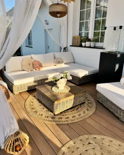 Hot Beliani Set da giardino con tavolo 4 posti VARALLO Modulare Rattan Grigio Bianco Grigio