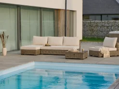 Hot Beliani Set da giardino con tavolo 4 posti VARALLO Modulare Rattan Grigio Bianco Grigio