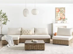 Hot Beliani Set da giardino con tavolo 4 posti VARALLO Modulare Rattan Grigio Bianco Grigio
