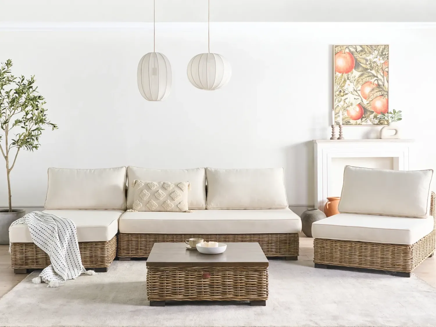 Hot Beliani Set da giardino con tavolo 4 posti VARALLO Modulare Rattan Grigio Bianco Grigio