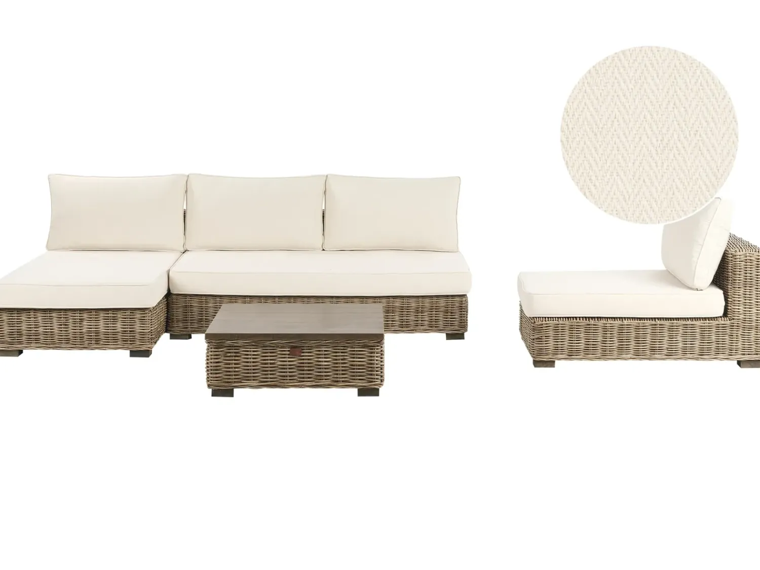 Hot Beliani Set da giardino con tavolo 4 posti VARALLO Modulare Rattan Grigio Bianco Grigio