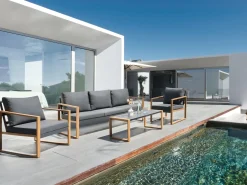 Sale Beliani Set da giardino con tavolo 5 posti GELSO Metallo Grigio scuro Marrone Grigio