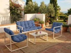 Clearance Beliani Set da giardino con tavolo 4 posti GARDA Metallo Blu Bianco Blu