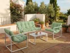 Sale Beliani Set da giardino con tavolo 4 posti GARDA Metallo Verde Bianco Verde