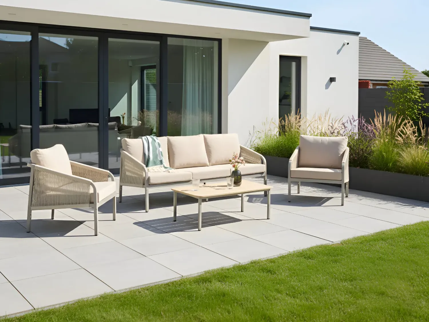 New Beliani Set da giardino con tavolo 5 posti MURATO Metallo Beige