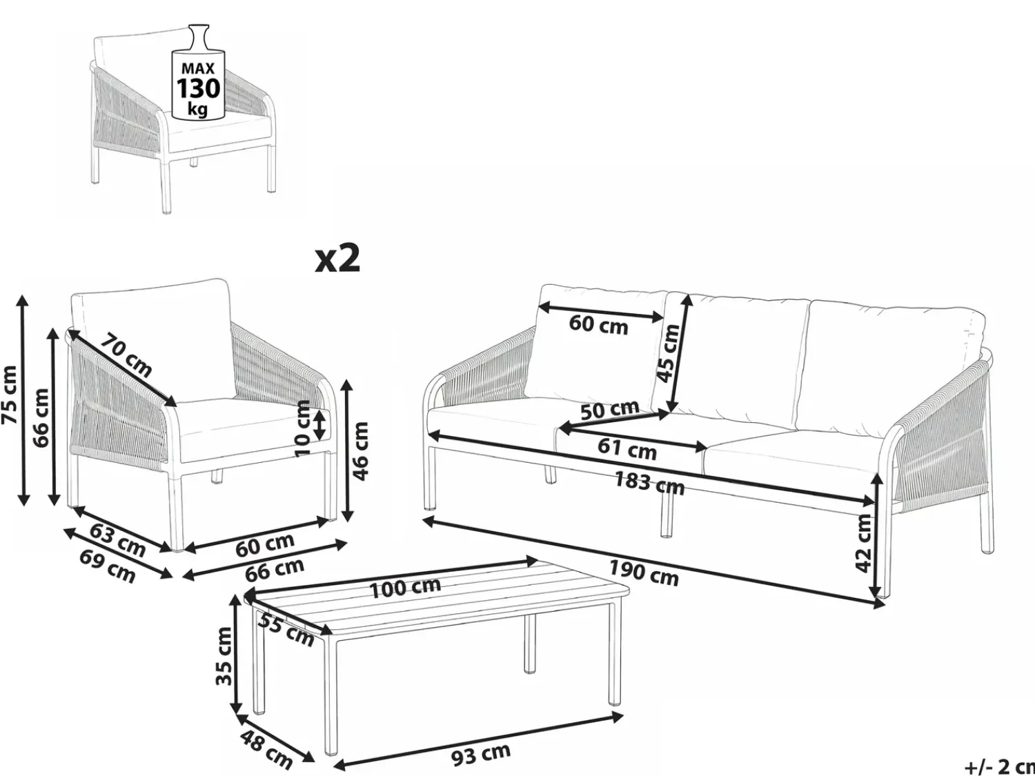 New Beliani Set da giardino con tavolo 5 posti MURATO Metallo Beige