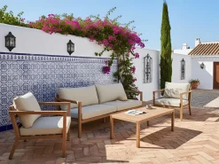 Sale Beliani Set da giardino con tavolo 5 posti ONETA Metallo Marrone chiaro Beige Marrone