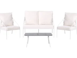 Hot Beliani Set da giardino con tavolo 4 posti USTICA Metallo Bianco Bianco Nero