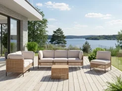 Online Beliani Set da giardino con tavolo 6 posti OMEGANA Modulare Rattan sintetico (PE) Beige chiaro Beige Nero