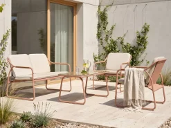 Sale Beliani Set da giardino con tavolo 4 posti CALASCIO Metallo chiaro Beige
