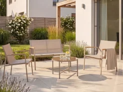Best Beliani Set da giardino con tavolo 4 posti LEDRO Metallo Beige