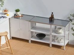 Sale Beliani Set da 3 per cucina da esterno VILAMA Metallo Bianco Bianco Argento