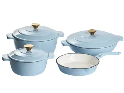 Clearance Beliani Set da 7 pezzi in ghisa FERRANO Azzurro Blu Bianco Blu Oro