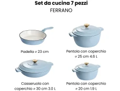 Clearance Beliani Set da 7 pezzi in ghisa FERRANO Azzurro Blu Bianco Blu Oro