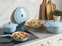 Clearance Beliani Set da 7 pezzi in ghisa FERRANO Azzurro Blu Bianco Blu Oro