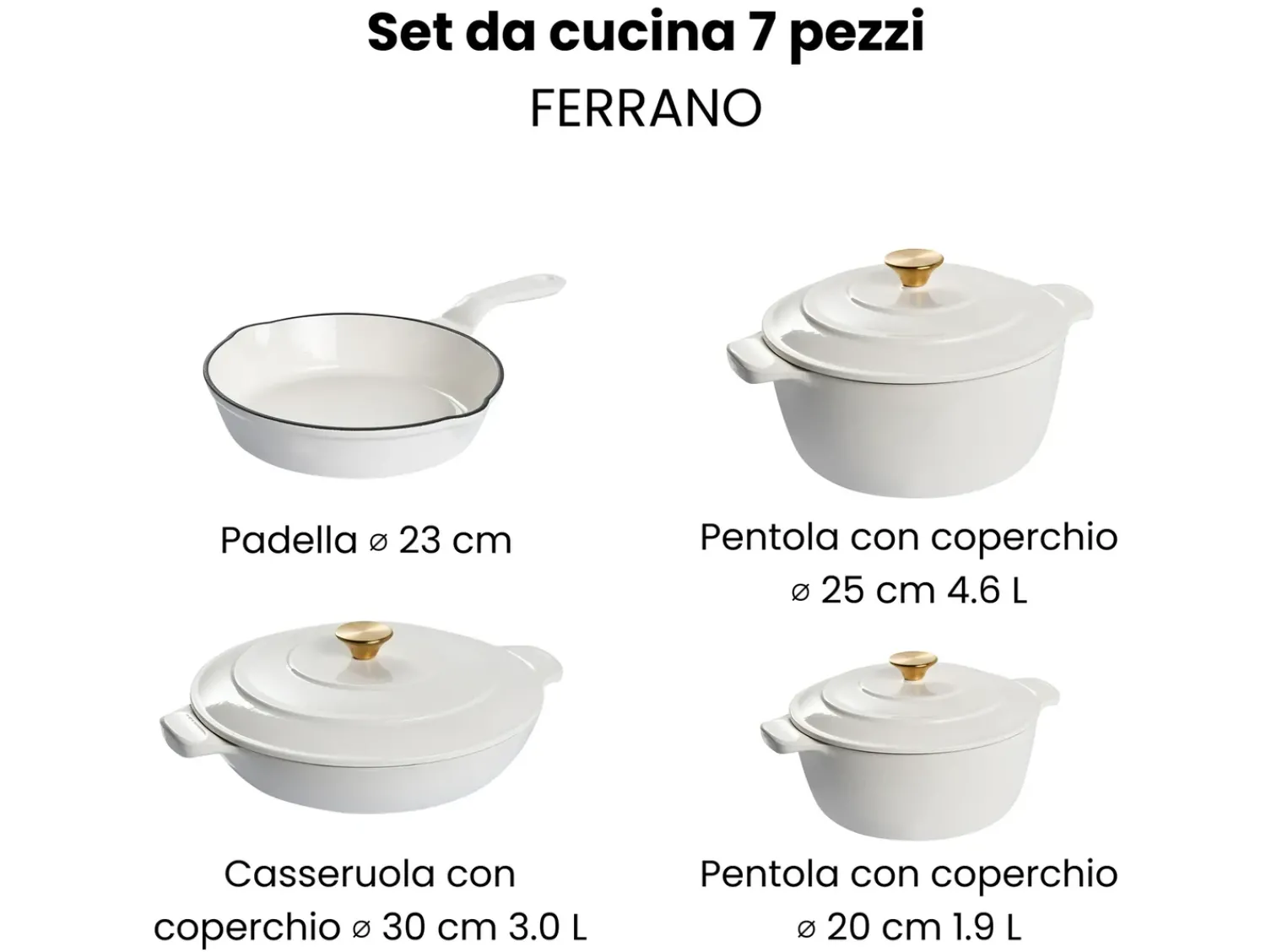 Clearance Beliani Set da 7 pezzi in ghisa FERRANO Bianco sporco Bianco Bianco Oro