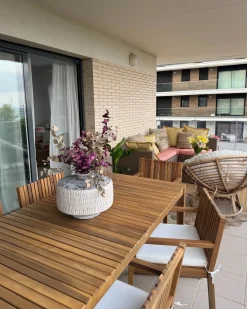Sale Beliani Set da pranzo da giardino con carrello 6 posti SASSARI II Legno di acacia certificato chiaro Marrone