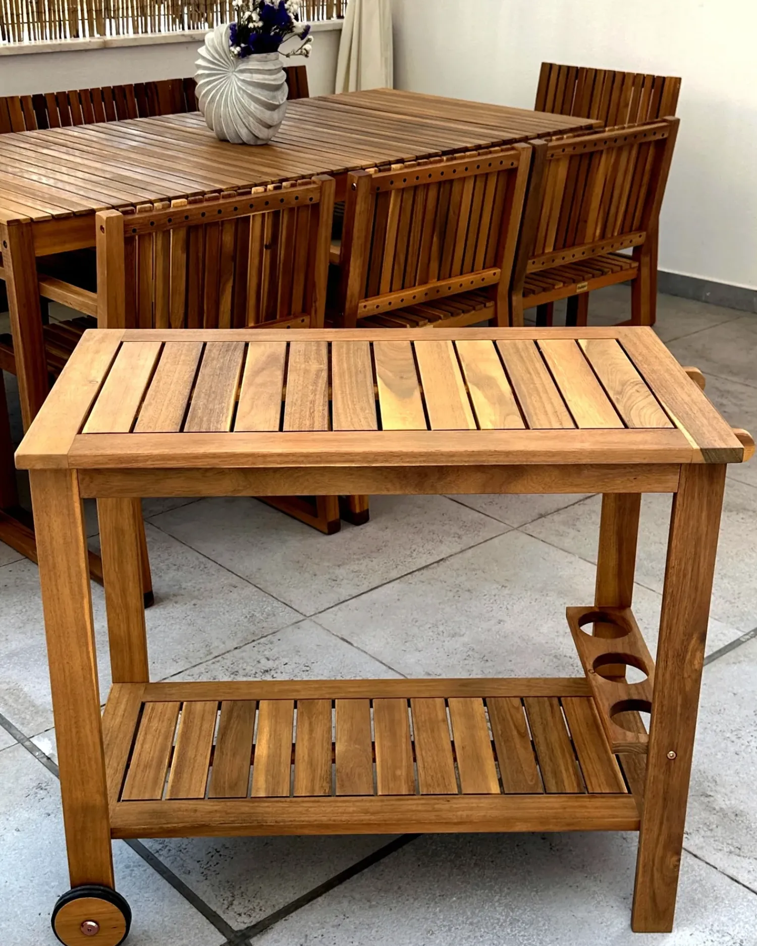 Online Beliani Set da pranzo da giardino con carrello 8 posti SASSARI II Legno di acacia certificato chiaro Marrone