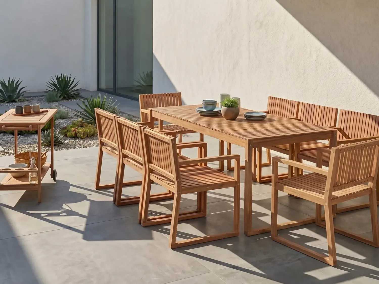 Online Beliani Set da pranzo da giardino con carrello 8 posti SASSARI II Legno di acacia certificato chiaro Marrone