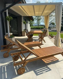 Online Beliani Set da pranzo da giardino con lettini 8 posti CESANA Legno d'acacia Marrone chiaro Grigio Marrone