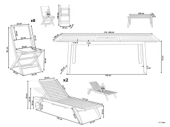 Online Beliani Set da pranzo da giardino con lettini 8 posti CESANA Legno d'acacia Marrone chiaro Grigio Marrone