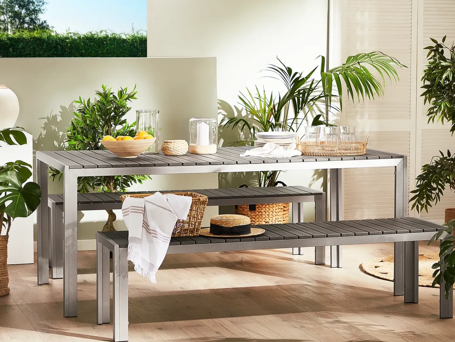 Best Beliani Set da pranzo da giardino con panche 6 posti NARDO Grigio Argento Grigio