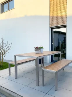 Beliani Set da pranzo da giardino con panche 6 posti NARDO Marrone Argento Marrone