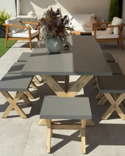 Hot Beliani Set da pranzo da giardino con panche 6 posti OLBIA Cemento Grigio Marrone Grigio