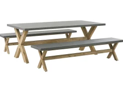 Hot Beliani Set da pranzo da giardino con panche 6 posti OLBIA Cemento Grigio Marrone Grigio