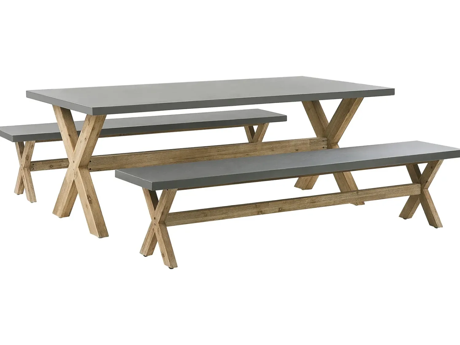 Hot Beliani Set da pranzo da giardino con panche 6 posti OLBIA Cemento Grigio Marrone Grigio