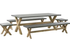 Sale Beliani Set da pranzo da giardino con panche e sgabelli 8 posti OLBIA Cemento Grigio Marrone Grigio