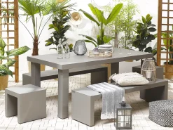 Outlet Beliani Set da pranzo da giardino con panche e sgabelli 6 posti TARANTO Cemento Grigio