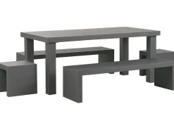 Outlet Beliani Set da pranzo da giardino con panche e sgabelli 6 posti TARANTO Cemento Grigio