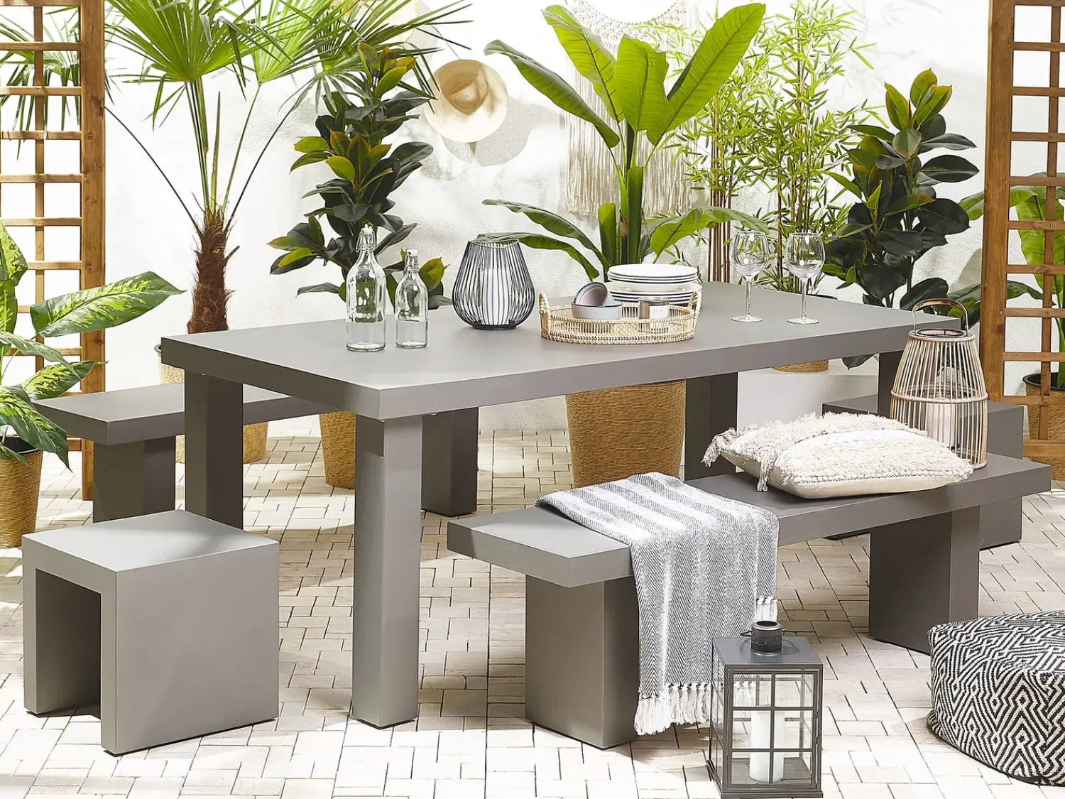 Online Beliani Set da pranzo da giardino con panche e sgabelli 6 posti TARANTO Cemento Grigio