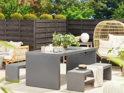 Beliani Set da pranzo da giardino con panche 4 posti TARANTO Cemento Grigio