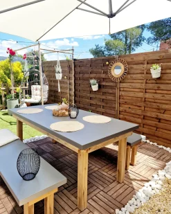 New Beliani Set da pranzo da giardino con panche 6 posti OSTUNI Cemento Grigio