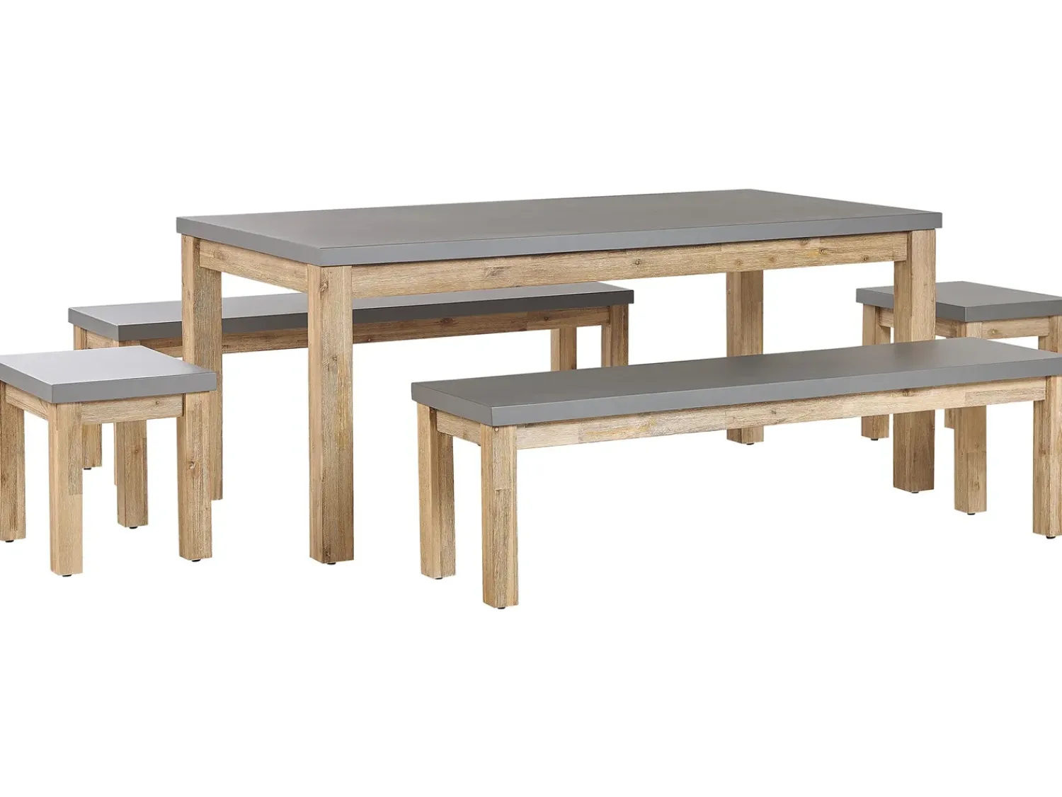 Outlet Beliani Set da pranzo da giardino con panche e sgabelli 8 posti OSTUNI Cemento Grigio Marrone Grigio