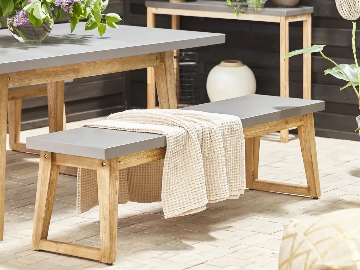 Online Beliani Set da pranzo da giardino con panche 6 posti ORIA Cemento Grigio Marrone Grigio