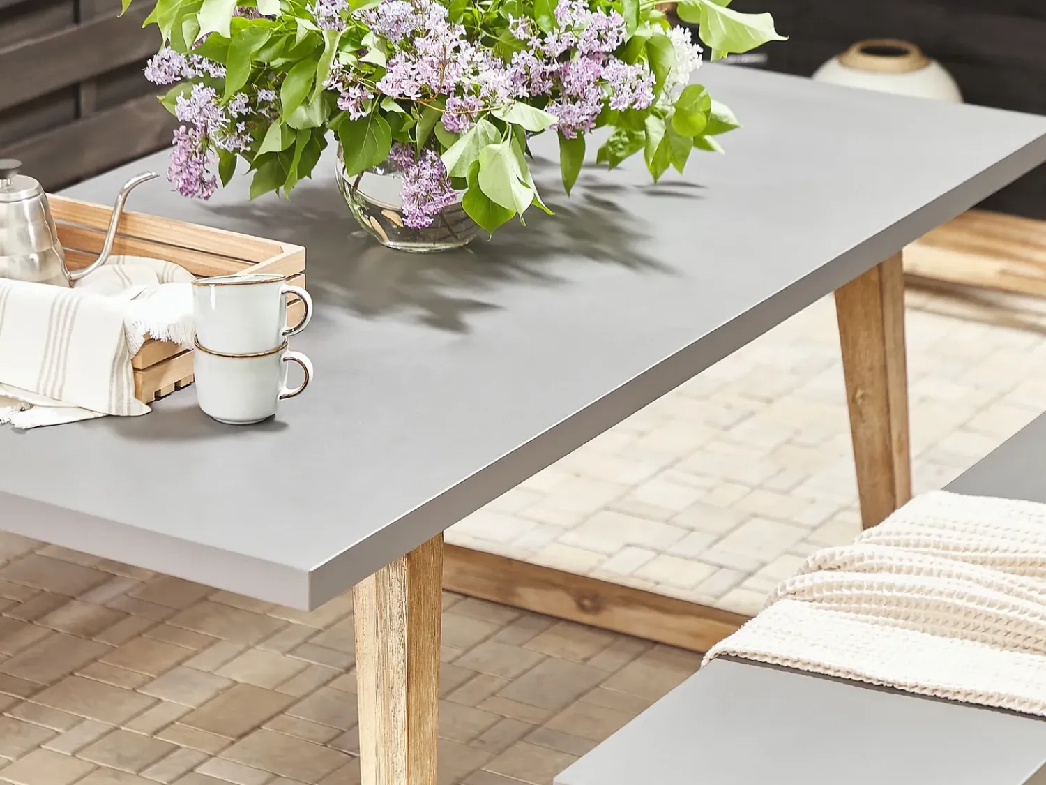 Online Beliani Set da pranzo da giardino con panche 6 posti ORIA Cemento Grigio Marrone Grigio