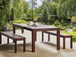 Hot Beliani Set da pranzo da giardino con panche 6 posti TUSCANIA Legno d'eucalipto scuro Marrone