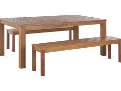 Hot Beliani Set da pranzo da giardino con panche 6 posti MONSANO Legno d'eucalipto Marrone
