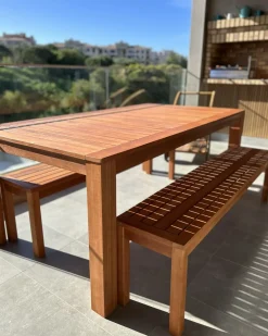 Hot Beliani Set da pranzo da giardino con panche 6 posti MONSANO Legno d'eucalipto Marrone