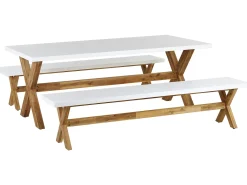 Discount Beliani Set da pranzo da giardino con panche 6 posti OLBIA Cemento Bianco Bianco Marrone