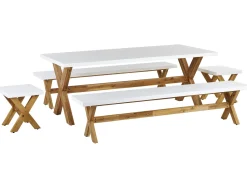 Sale Beliani Set da pranzo da giardino con panche e sgabelli 8 posti OLBIA Cemento Bianco Bianco Marrone