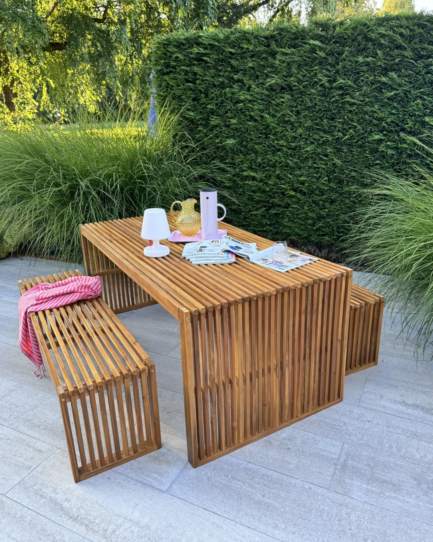 Best Beliani Set da pranzo da giardino con panche 6 posti SULZANO Legno d'acacia Marrone
