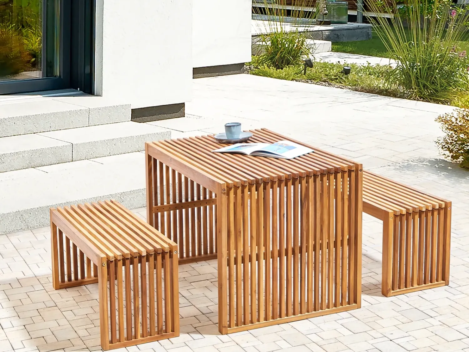 Best Beliani Set da pranzo da giardino con panche 6 posti SULZANO Legno d'acacia Marrone